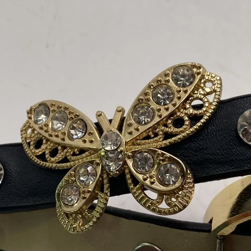Womens Gold Tone Butterfly Leather Wrap Wrist Watch New Battery